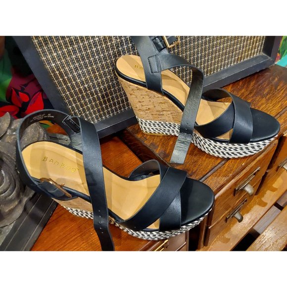 Bamboo Platform Lightweight Wedge Sandals in Black, Cork, Woven. Size 8.5 - Picture 10 of 10